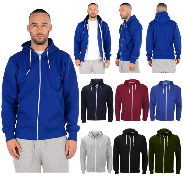 Mens Zip UP Hoodies Plain Hoody Jacket Sweatshirt Hooded American Fleece S -8XL