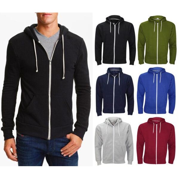 Mens Zip UP Hoodies Plain Hoody Jacket Sweatshirt Hooded American Fleece S -8XL