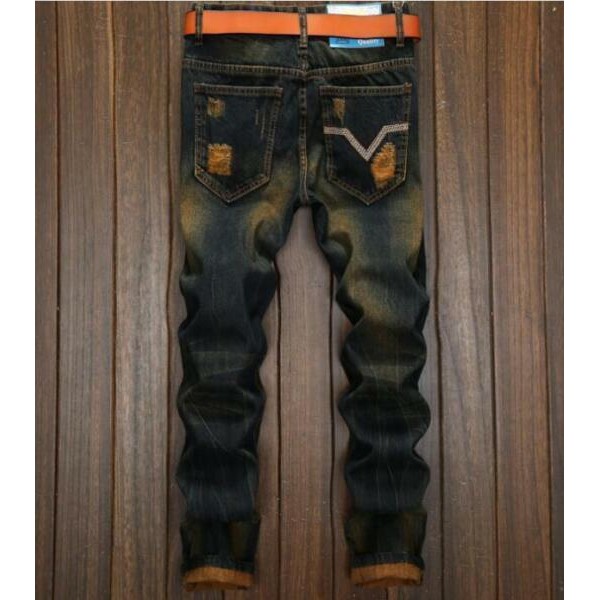 Mens Retro Distressed Ripped Biker Slim Jeans Super Stretched Moto Denim Pants G