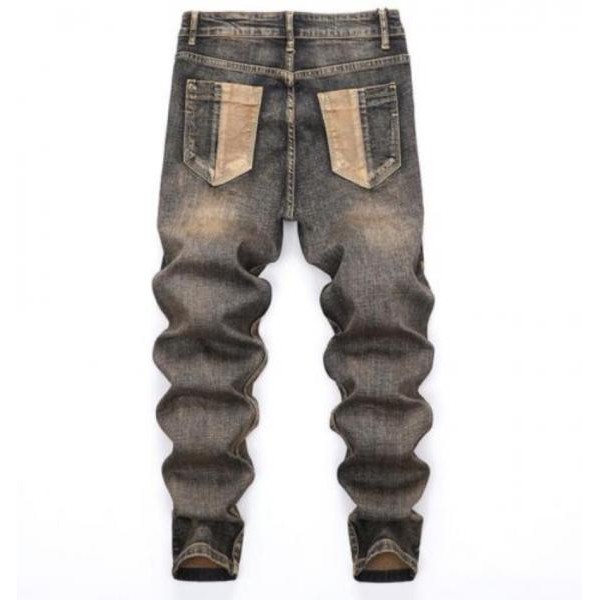 Mens Retro Denim Ripped Straight Leg Casual Jeans Pants Trousers Punk Hip Hop