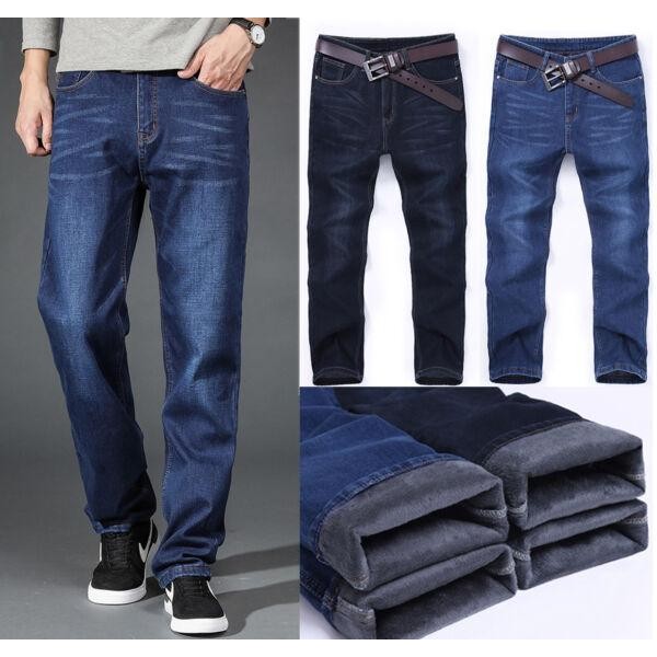 Men's winter thick Thermal jeans fleece lined Denim Pants cotton Warm Trousers