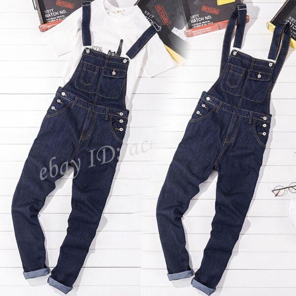 Mens Denim Overalls Slim Fit Jumpsuits Bib Pants Skinny Jeans Classic Fashion Sz