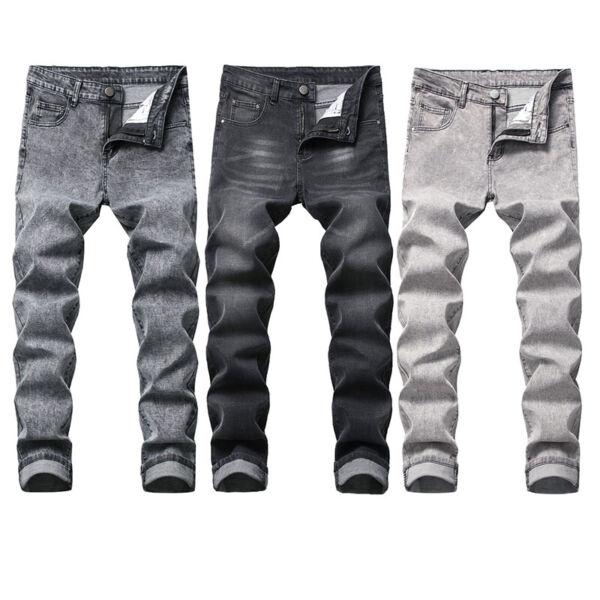 Men Jeans Skinny Stretch Regular Fit Casual Straight Denim Trousers Ripped Pants