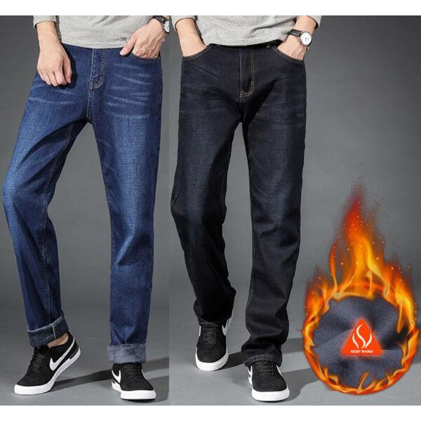 Men's winter thick Thermal jeans fleece lined Denim Pants cotton Warm Trousers