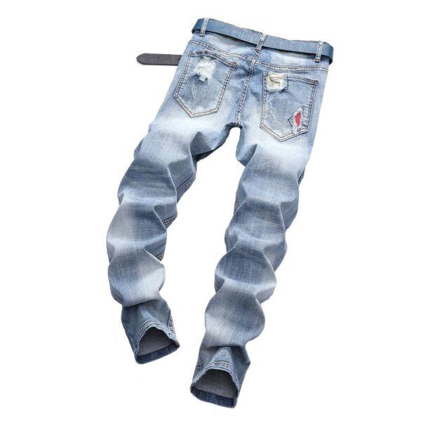 Men's Casual Light Colored Elastic Motorcycle Pants with Torn Middle Waist Jeans