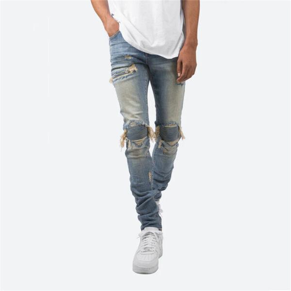 Men's Slimming Ripped Jeans Casual Biker Stretch Denim Pants Skinny Trousers