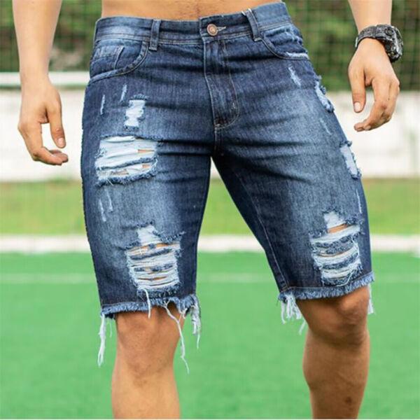 Men's Denim Shorts Distressed Ripped Half Pants Jeans Casual Shorts Trousers