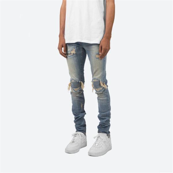 Men's Slimming Ripped Jeans Casual Biker Stretch Denim Pants Skinny Trousers