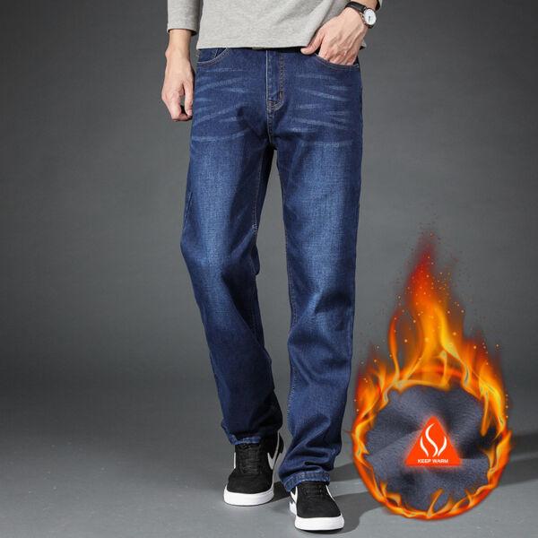 Men's winter thick Thermal jeans fleece lined Denim Pants cotton Warm Trousers