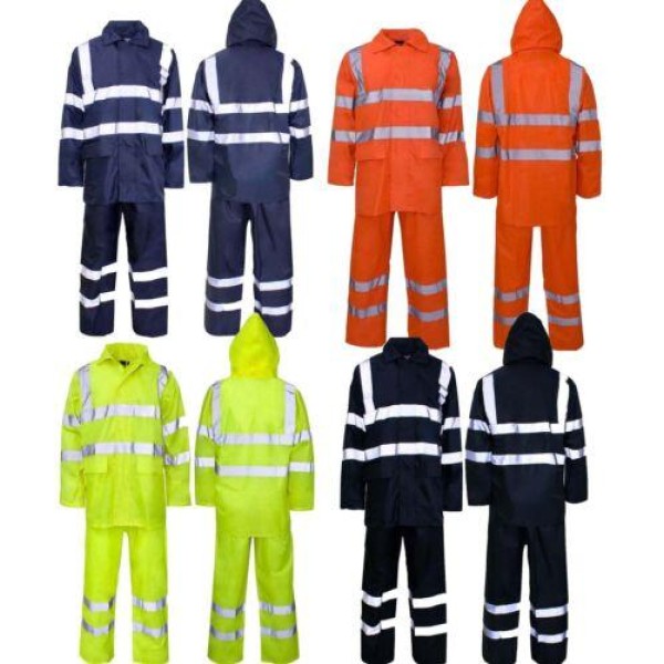 Hi Vis Viz Visibility Work Wear Safety Over Trousers And Waterproof Jacket Set