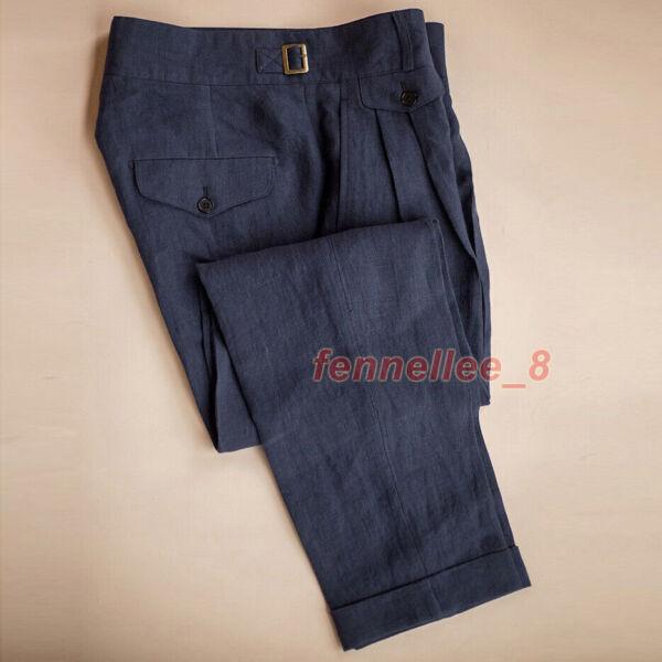 Retro GURKHA Pants Belted Casual Linen Pants GURKHA Trousers Straight High Waist