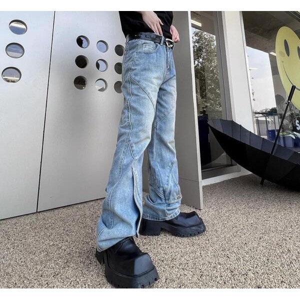 Mens Fashion Retro Washed Old Blue Denim Trousers Youth Casual Loose Jeans Pants