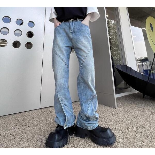 Mens Fashion Retro Washed Old Blue Denim Trousers Youth Casual Loose Jeans Pants