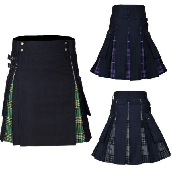 Men Hybrid Tartan Utility Kilt Scottish Irish Tartan Vintage Gothic Pants Skirts