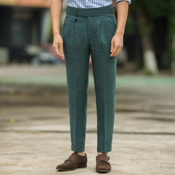 Retro GURKHA Pants Belted Casual Linen Pants GURKHA Trousers Straight High Waist