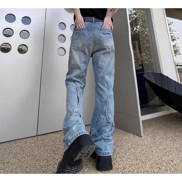 Mens Fashion Retro Washed Old Blue Denim Trousers Youth Casual Loose Jeans Pants