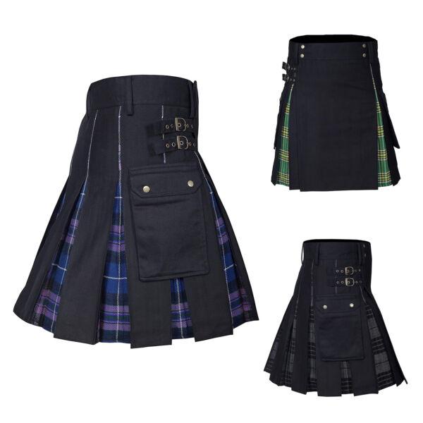 Men Hybrid Tartan Utility Kilt Scottish Irish Tartan Vintage Gothic Pants Skirts