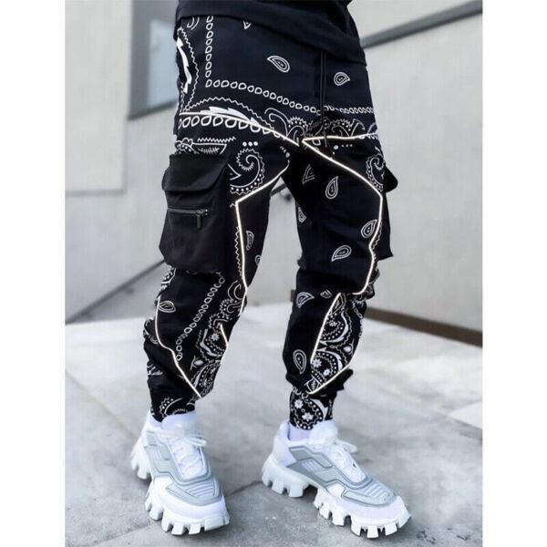 Hip Hop Printed Cargo Pants Men Trousers Fashion Streetwear Sweatpants Joggers