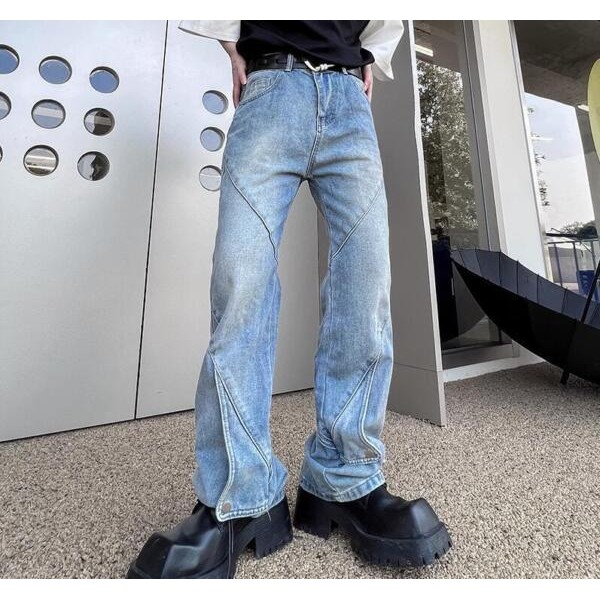 Mens Fashion Retro Washed Old Blue Denim Trousers Youth Casual Loose Jeans Pants