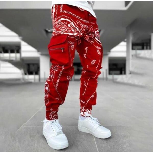 Hip Hop Printed Cargo Pants Men Trousers Fashion Streetwear Sweatpants Joggers