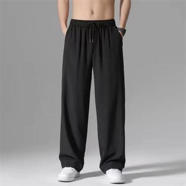 Ice Silk Men Joggers Sweatpants Wide Leg 2023