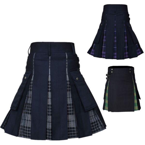 Men Hybrid Tartan Utility Kilt Scottish Irish Tartan Vintage Gothic Pants Skirts