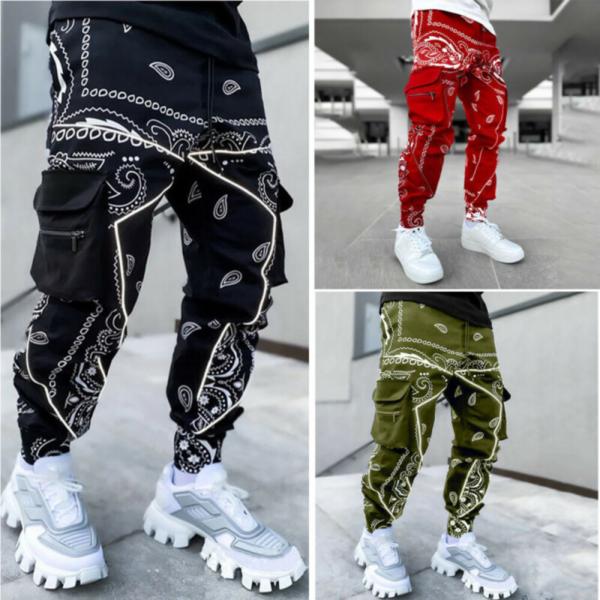 Hip Hop Printed Cargo Pants Men Trousers Fashion Streetwear Sweatpants Joggers