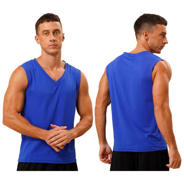 Mens Solid Color Workout Vest Tank Tops Quick Dry Sleeveless V Neck Muscle Shirt