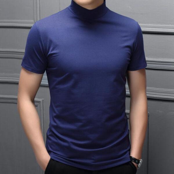 Mens Mock Neck T-shirt Top Casual Solid Color Slim Fit Tees Tops Undershirt