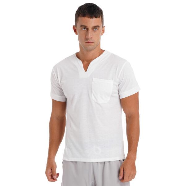 Men Cotton Short Sleeve T-shirt Tops Casual V Neck Solid Color Tees New T Shirts