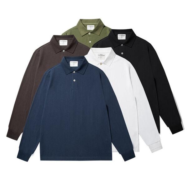 Men's Long-sleeved Lapel T-shirt Basic Style Solid Color Shirts