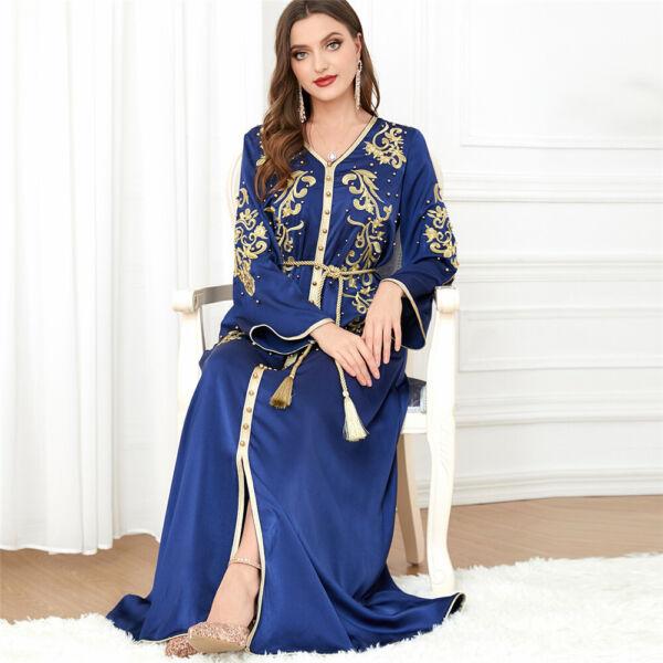 Muslim Women Moroccan Kaftan Maxi Dress Ramadan Dubai Abaya Jilbab Islamic Gown