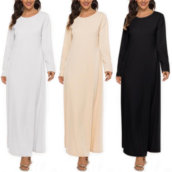 Round Neck Long Dress Long Sleeve Muslim Prayer Clothes Casual Middle East