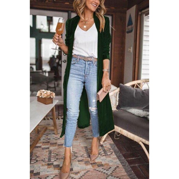 2023 Women's Velvet Long Coat Casual Long Sleeve Loose Autumn Coat Kimono Dress