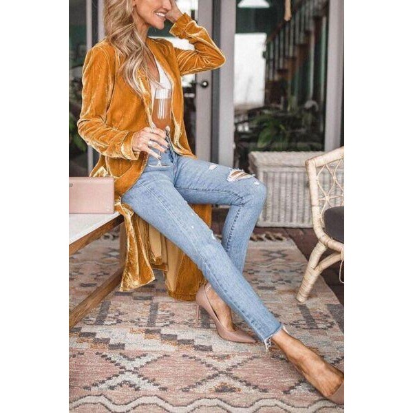 2023 Women's Velvet Long Coat Casual Long Sleeve Loose Autumn Coat Kimono Dress