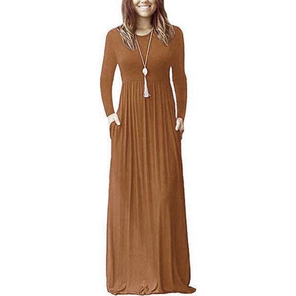 WOMEN'S CASUAL LONG SLEEVE MAXI DRESS LOOSE LONG DRESSES WITH POCKETS