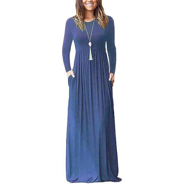 WOMEN'S CASUAL LONG SLEEVE MAXI DRESS LOOSE LONG DRESSES WITH POCKETS