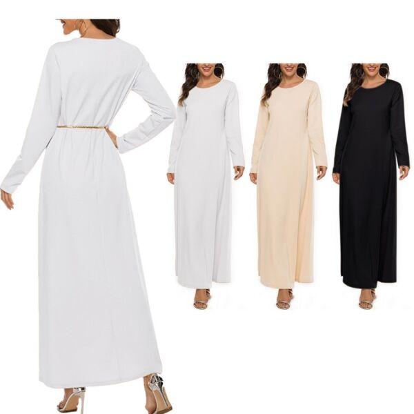 Round Neck Long Dress Long Sleeve Muslim Prayer Clothes Casual Middle East