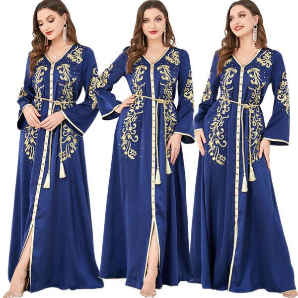 Muslim Women Moroccan Kaftan Maxi Dress Ramadan Dubai Abaya Jilbab Islamic Gown