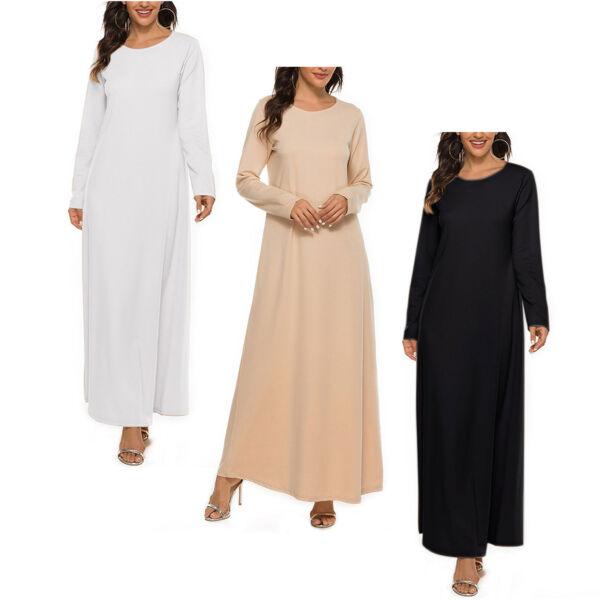 Round Neck Long Dress Long Sleeve Muslim Prayer Clothes Casual Middle East