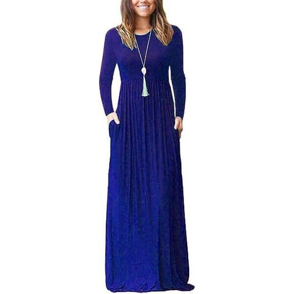 WOMEN'S CASUAL LONG SLEEVE MAXI DRESS LOOSE LONG DRESSES WITH POCKETS