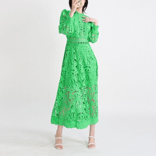 Hollow Out Embroidery Crochet Long Sleeve Dresses Womens Long Sleeve Long Dress