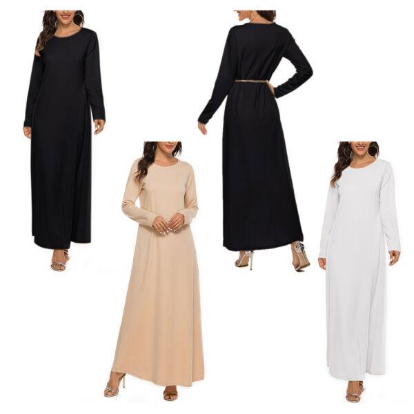 Round Neck Long Dress Long Sleeve Muslim Prayer Clothes Casual Middle East