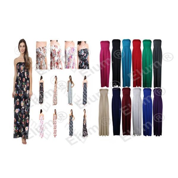 Womens Ladies Sheering Boobtube Bandeau Long Summer Strapless Maxi Dress 8-22