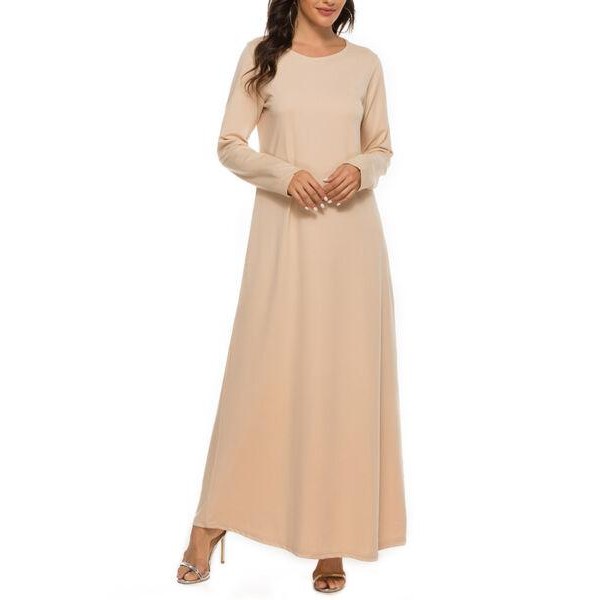 Round Neck Long Dress Long Sleeve Muslim Prayer Clothes Casual Middle East