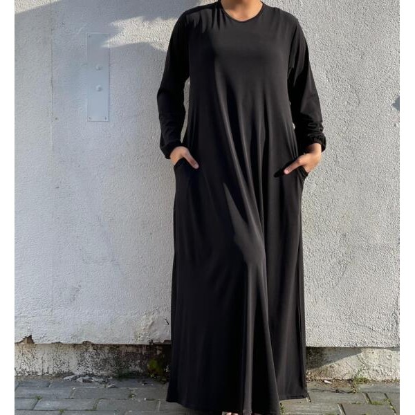 Womens Plain Abaya Black with Pockets New Burkha Jilbab Long Jersey Maxi Dress