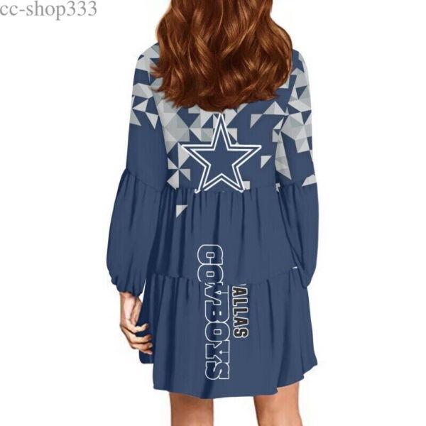 Dallas Cowboys Womens Sexy V-neck Swing Coat Dress Tunic Mini Sundress Fan Gift