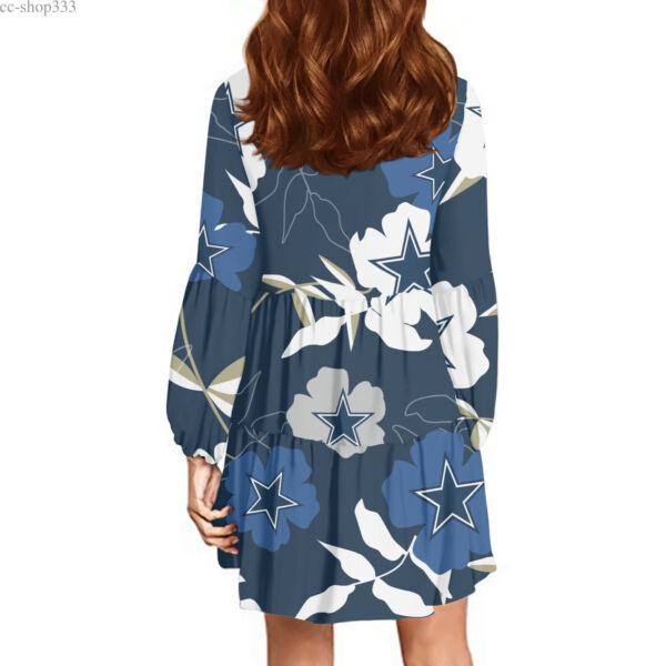 Dallas Cowboys Womens Sexy V-neck Swing Coat Dress Tunic Mini Sundress Fan Gift