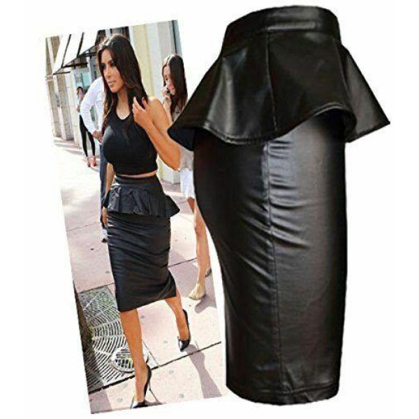 Women Ladies PU PVC Wet Leather Look Bodycon Dress Tunic Top Skirt Leggings 8-26